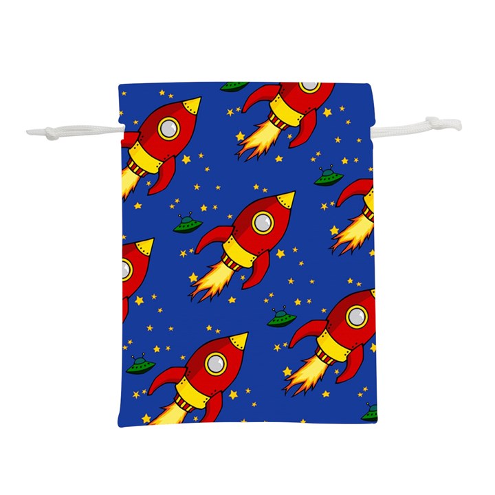 Space Rocket Pattern Lightweight Drawstring Pouch (M)