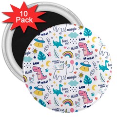 Colorful Doodle Animals Words Pattern 3  Magnets (10 Pack)  by Vaneshart