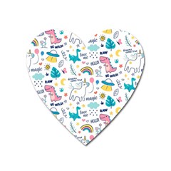 Colorful Doodle Animals Words Pattern Heart Magnet by Vaneshart