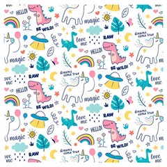 Colorful Doodle Animals Words Pattern Wooden Puzzle Square by Vaneshart