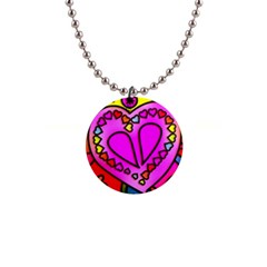 Stained Glass Love Heart 1  Button Necklace by Vaneshart