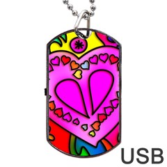 Stained Glass Love Heart Dog Tag Usb Flash (one Side)