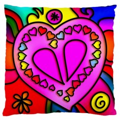 Stained Glass Love Heart Large Flano Cushion Case (two Sides)