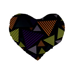 Abstract Pattern Design Various Striped Triangles Decoration Standard 16  Premium Flano Heart Shape Cushions