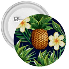 Tropical Pattern Pineapple Flowers Floral Fon Tropik Ananas 3  Buttons