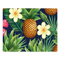 Tropical Pattern Pineapple Flowers Floral Fon Tropik Ananas Double Sided Flano Blanket (large)  by Vaneshart