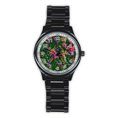 Vibrant Tropical Stainless Steel Round Watch by Vaneshart