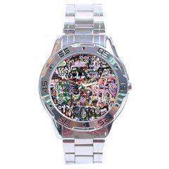 Graffiti Wall Background Stainless Steel Analogue Watch