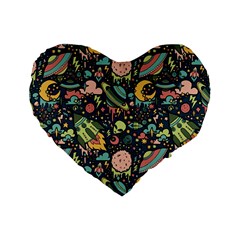 Texture Patterns Aliens Rockets Space Standard 16  Premium Heart Shape Cushions