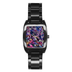 Multicolored Abstract Painting Stainless Steel Barrel Watch