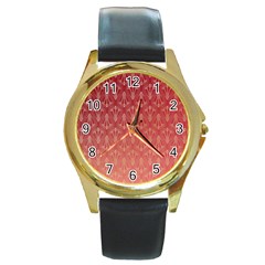 Red Gold Art Decor Round Gold Metal Watch by HermanTelo