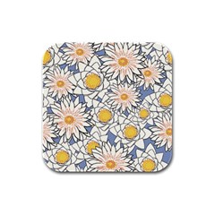 Flowers Pattern Lotus Lily Rubber Square Coaster (4 Pack) 