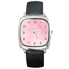 Pink Blurry Pastel Watercolour Ombre Square Metal Watch by Lullaby