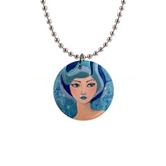 Blue Girl 1  Button Necklace