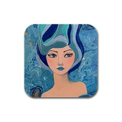 Blue Girl Rubber Square Coaster (4 Pack) 