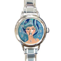 Blue Girl Round Italian Charm Watch