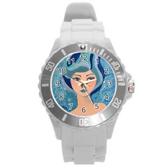Blue Girl Round Plastic Sport Watch (l) by CKArtCreations