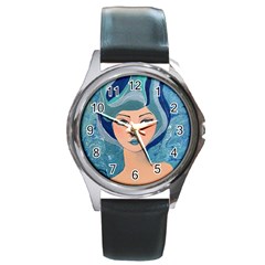 Blue Girl Round Metal Watch