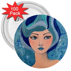 Blue Girl 3  Buttons (100 Pack) 