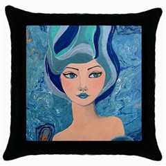 Blue Girl Throw Pillow Case (black) by CKArtCreations
