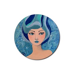 Blue Girl Rubber Coaster (round)  by CKArtCreations