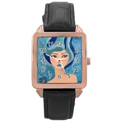 Blue Girl Rose Gold Leather Watch 