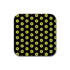 Pattern Yellow Stars Black Background Rubber Coaster (square)  by Simbadda