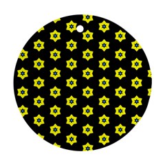 Pattern Yellow Stars Black Background Round Ornament (two Sides)