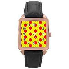 Pattern Red Star Texture Star Rose Gold Leather Watch  by Simbadda