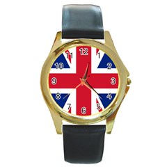 UK Flag Union Jack Round Gold Metal Watch