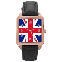 UK Flag Union Jack Rose Gold Leather Watch 