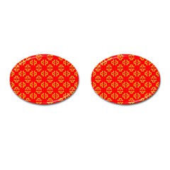 Red Background Yellow Shapes Cufflinks (oval) by Simbadda