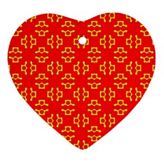 Red Background Yellow Shapes Heart Ornament (Two Sides)