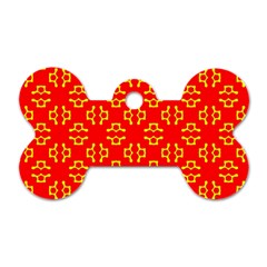 Red Background Yellow Shapes Dog Tag Bone (Two Sides)