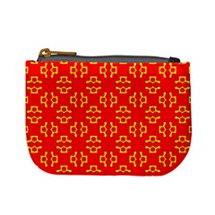 Red Background Yellow Shapes Mini Coin Purse