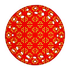 Red Background Yellow Shapes Round Filigree Ornament (Two Sides)