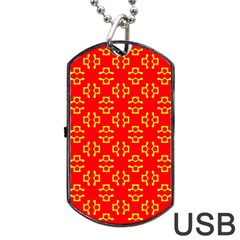 Red Background Yellow Shapes Dog Tag USB Flash (One Side)