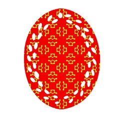 Red Background Yellow Shapes Ornament (Oval Filigree)