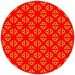 Red Background Yellow Shapes Wooden Puzzle Round by Simbadda