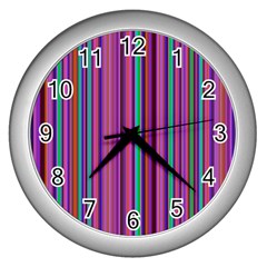 Stripes Wallpaper Texture Wall Clock (silver)