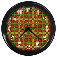 Pattern Modern Texture Seamless Red Yellow Green Wall Clock (black) by Simbadda