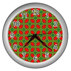 Pattern Modern Texture Seamless Red Yellow Green Wall Clock (silver)