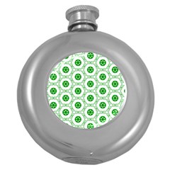 White Background Green Shapes Round Hip Flask (5 Oz)