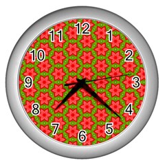 Pattern Flower Texture Seamless Wall Clock (silver) by Simbadda