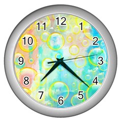 Bubbles Blue Floating Air Wall Clock (silver)