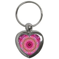Flower Mandala Art Pink Abstract Key Chain (heart) by Simbadda