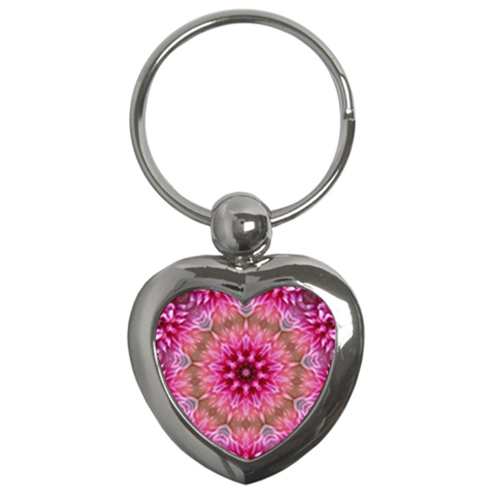 Flower Mandala Art Pink Abstract Key Chain (Heart)