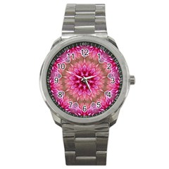 Flower Mandala Art Pink Abstract Sport Metal Watch by Simbadda