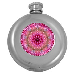 Flower Mandala Art Pink Abstract Round Hip Flask (5 Oz)
