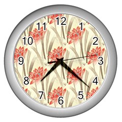 Flower Flora Leaf Wallpaper Wall Clock (silver)